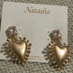Natasha Couture Gold Heart Drop Earrings